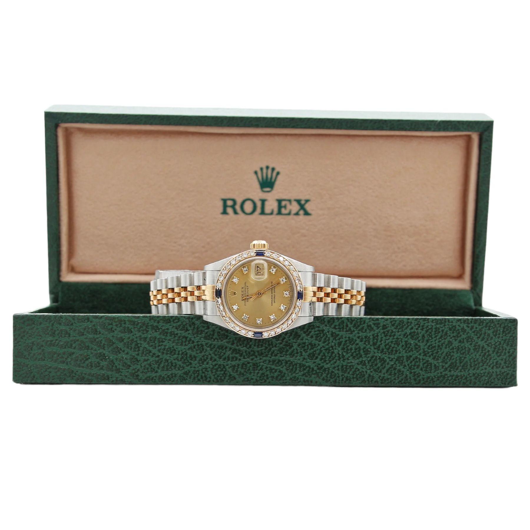 Rolex Datejust Lady 69173 Champagne Diamond Dial & Diamond Bezel - Luxurious In Good Condition In Holtsville, NY