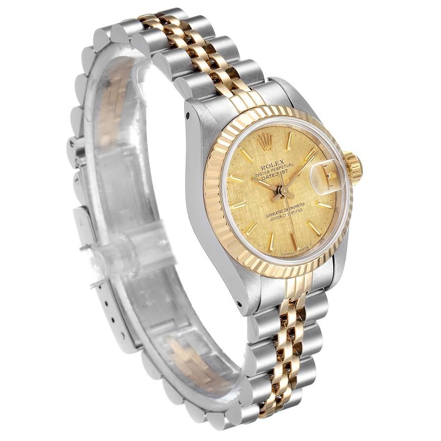 Rolex Datejust Linen Dial Steel Yellow Gold Ladies Watch 69173 In Excellent Condition For Sale In Atlanta, GA