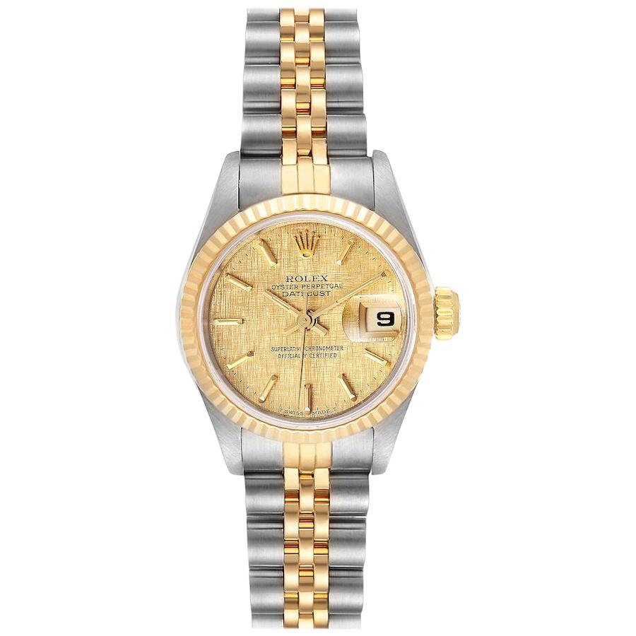 Rolex Datejust Linen Dial Steel Yellow Gold Ladies Watch 69173 For Sale