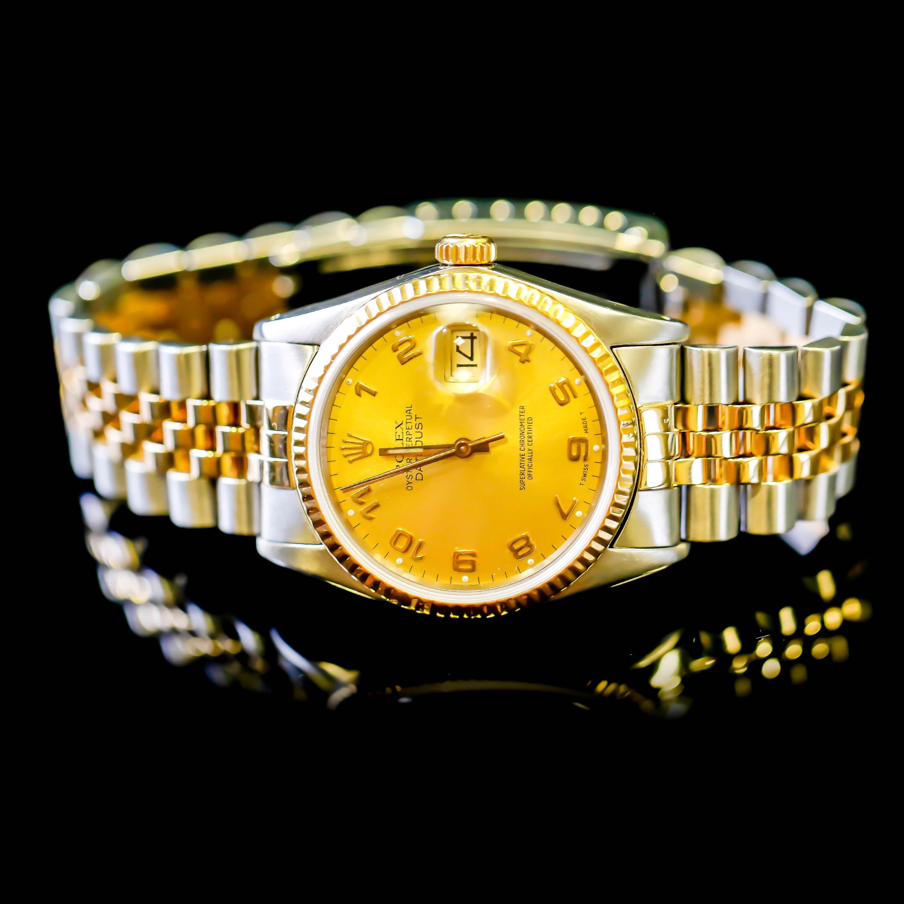 Rolex Datejust Herrenuhr 2-Ton Gold Stahl Champaign Zifferblatt Automatik Zifferblatt im Angebot 5