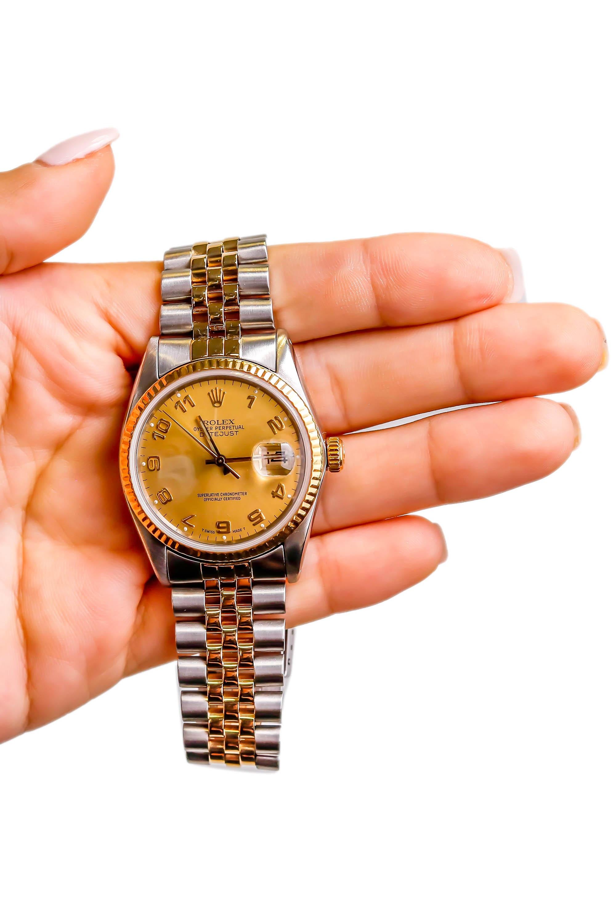 Rolex Montre Datejust Champaign en acier et or 2 tons avec cadran automatique et chiffres, pour hommes en vente 3