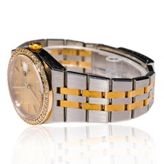 Rolex Datejust Men's 2-Tone Gold Steel Champaign Stick Custom Diamond Dial Watch