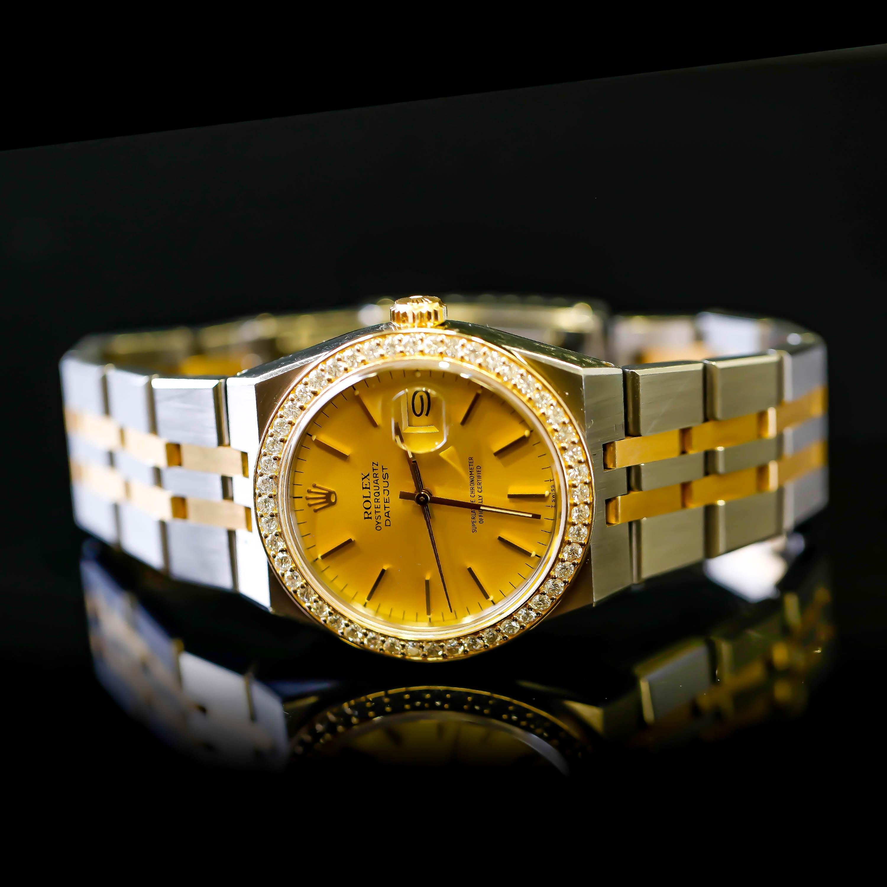 Women's or Men's Rolex Datejust Men's 2-Tone Gold Steel Champaign Stick Custom Diamond Dial Watch For Sale