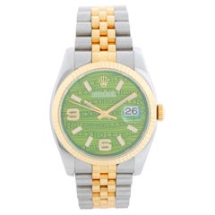 Rolex Datejust Men
s 2-Tone Green Wave Diamond Dial Watch 116233