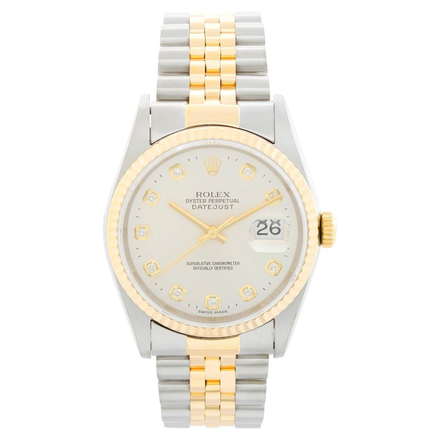 Montre Rolex Datejust pour homme bicolore argentée sertie de diamants 16233