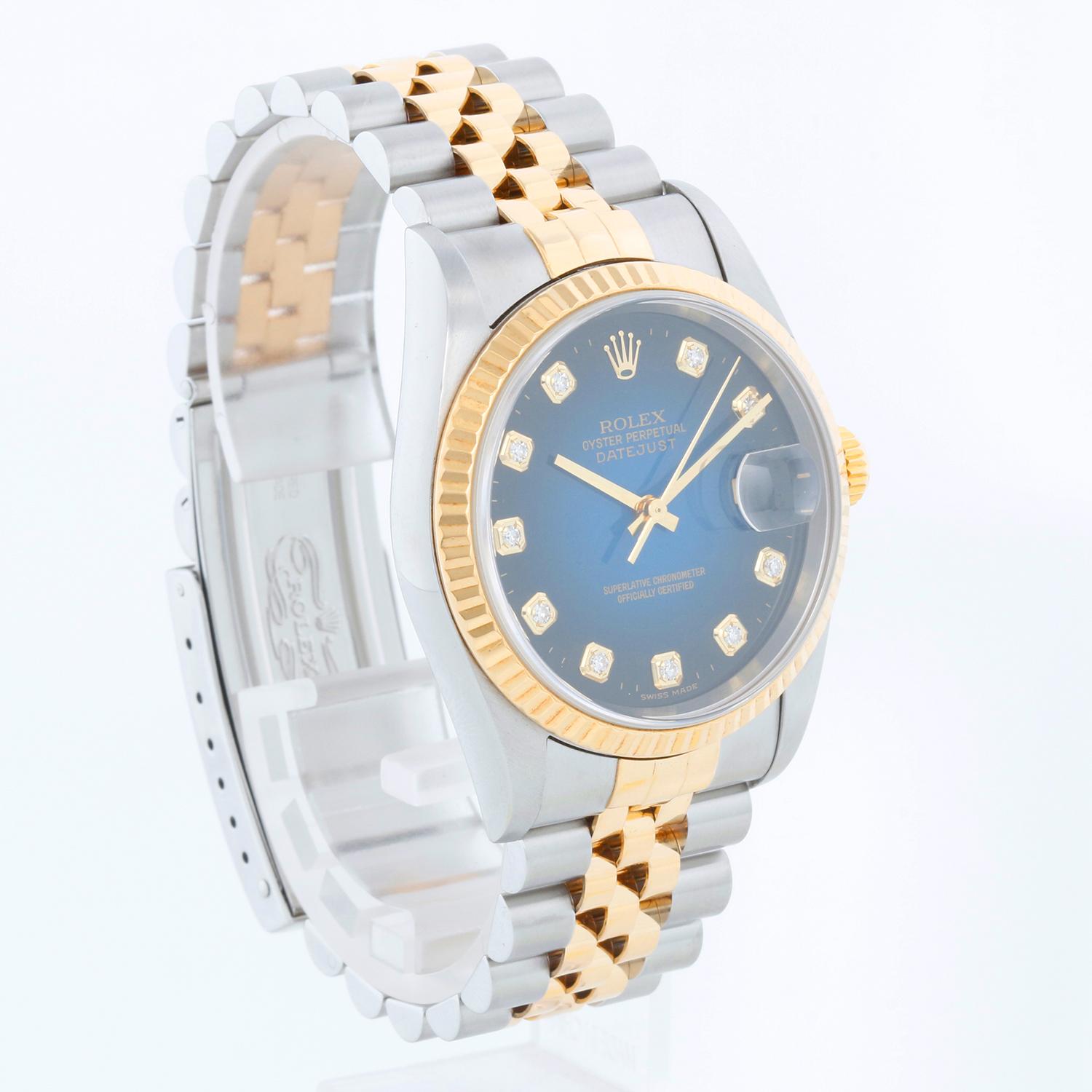 Rolex Datejust Men's 2-Tone Watch  Blue Vignette Dial 16233 In Excellent Condition For Sale In Dallas, TX