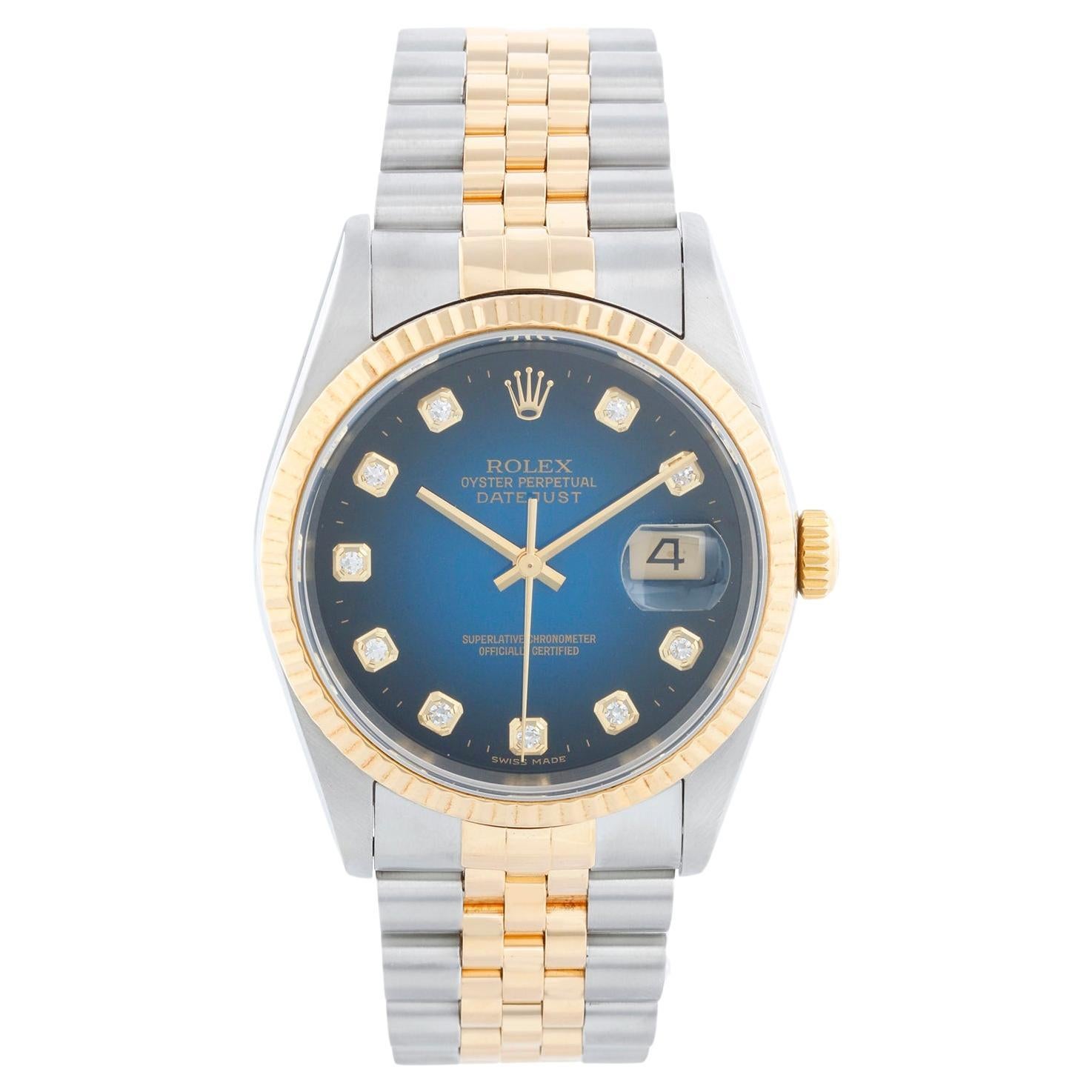 Rolex Datejust Men's 2-Tone Watch  Blue Vignette Dial 16233 For Sale