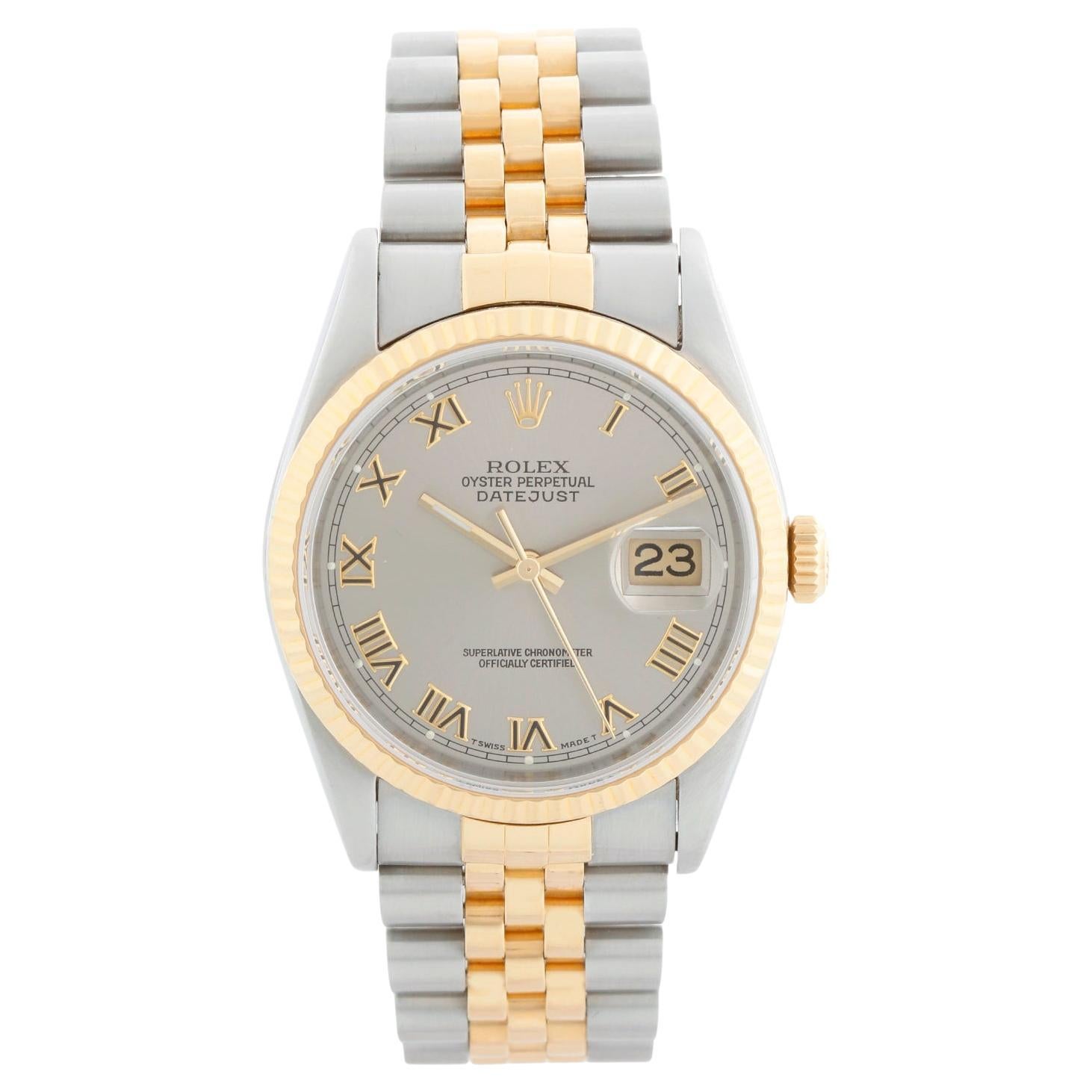 Rolex Datejust Herren 2-Ton Uhr Silber Zifferblatt 16233 im Angebot