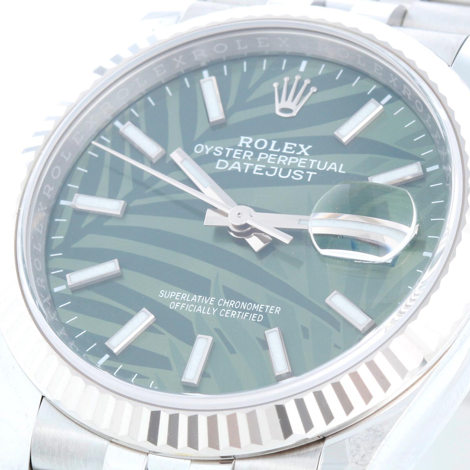 Rolex Datejust Men's Stainless Steel Watch Green Palm Motif Dial 126234 In New Condition In Dallas, TX