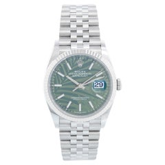 Used Rolex Datejust Men's Stainless Steel Watch Green Palm Motif Dial 126234