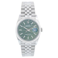 Rolex Montre Datejust pour hommes en acier inoxydable avec cadran à motif de palmier vert 126234