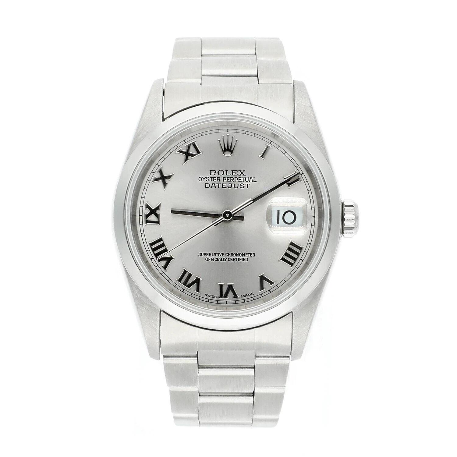 Rolex Datejust Mens Stainless Steel Watch with Oyster Band and Silver Dial 16200, Circa 2001-2002, Y series.
This watch has been professionally polished, serviced and is in perfect working condition. Authenticity guaranteed!

This model features
