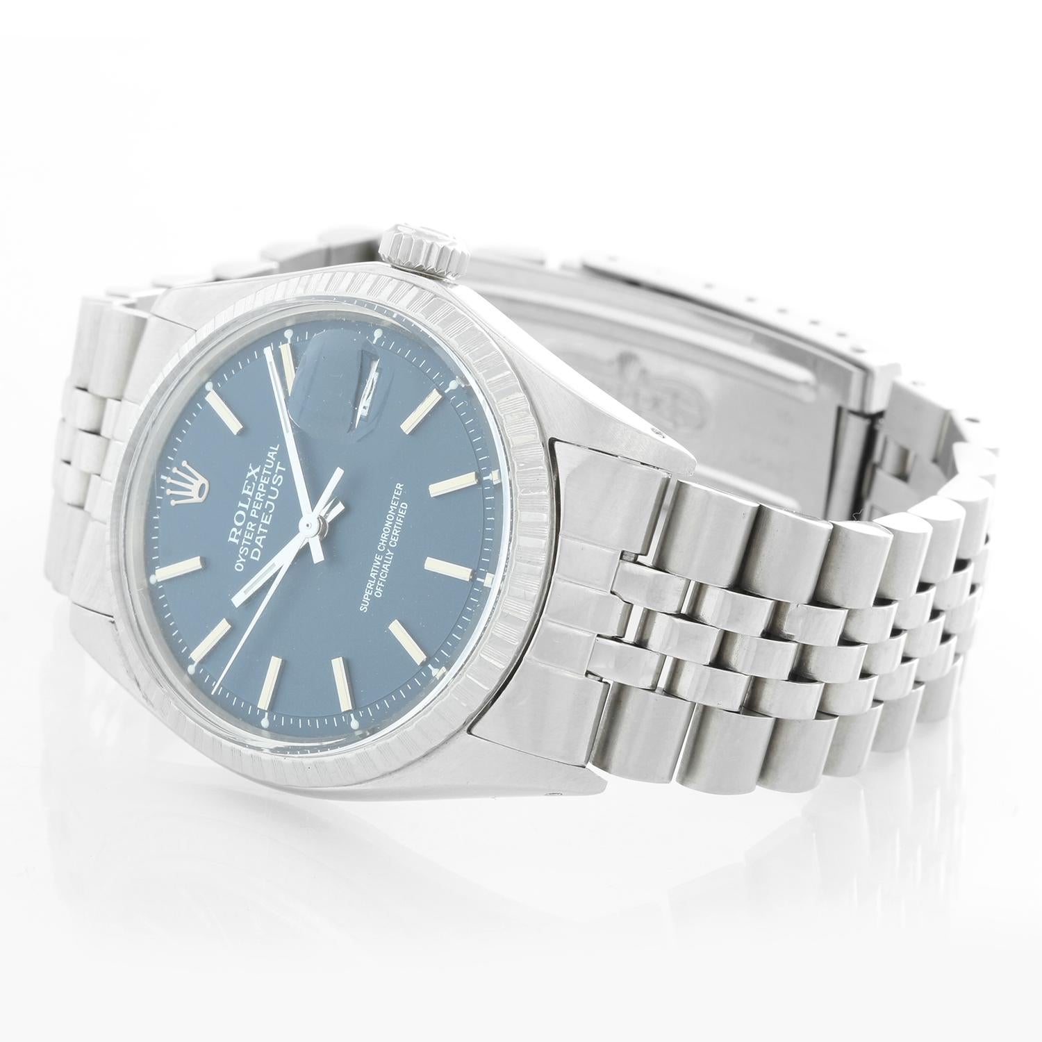 Rolex Datejust Men's Steel Automatic Winding Rare Blue Dial Watch 1603 - Automatic winding with date; Originally comes with an acrylic crystal but has been upgraded to a sapphire crystal. Stainless steel case with 18K White gold fluted bezell (36mm