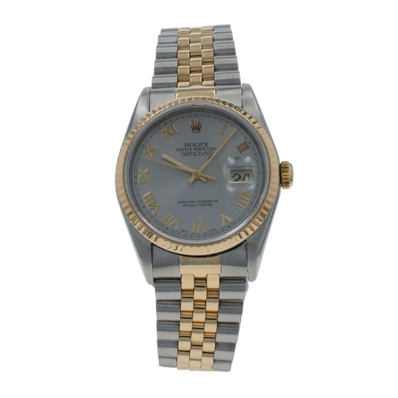 Marchio: Rolex
Modello: Datejust
Model No.: 16233
Anno specifico: 2002
Movimento: Automatico
Garanzia: 1 anno
Fabbricante del movimento: Svizzero
Colore del quadrante: Grigio Romano

Contenuto metallico: Acciaio inossidabile e oro giallo 18k

Tipo