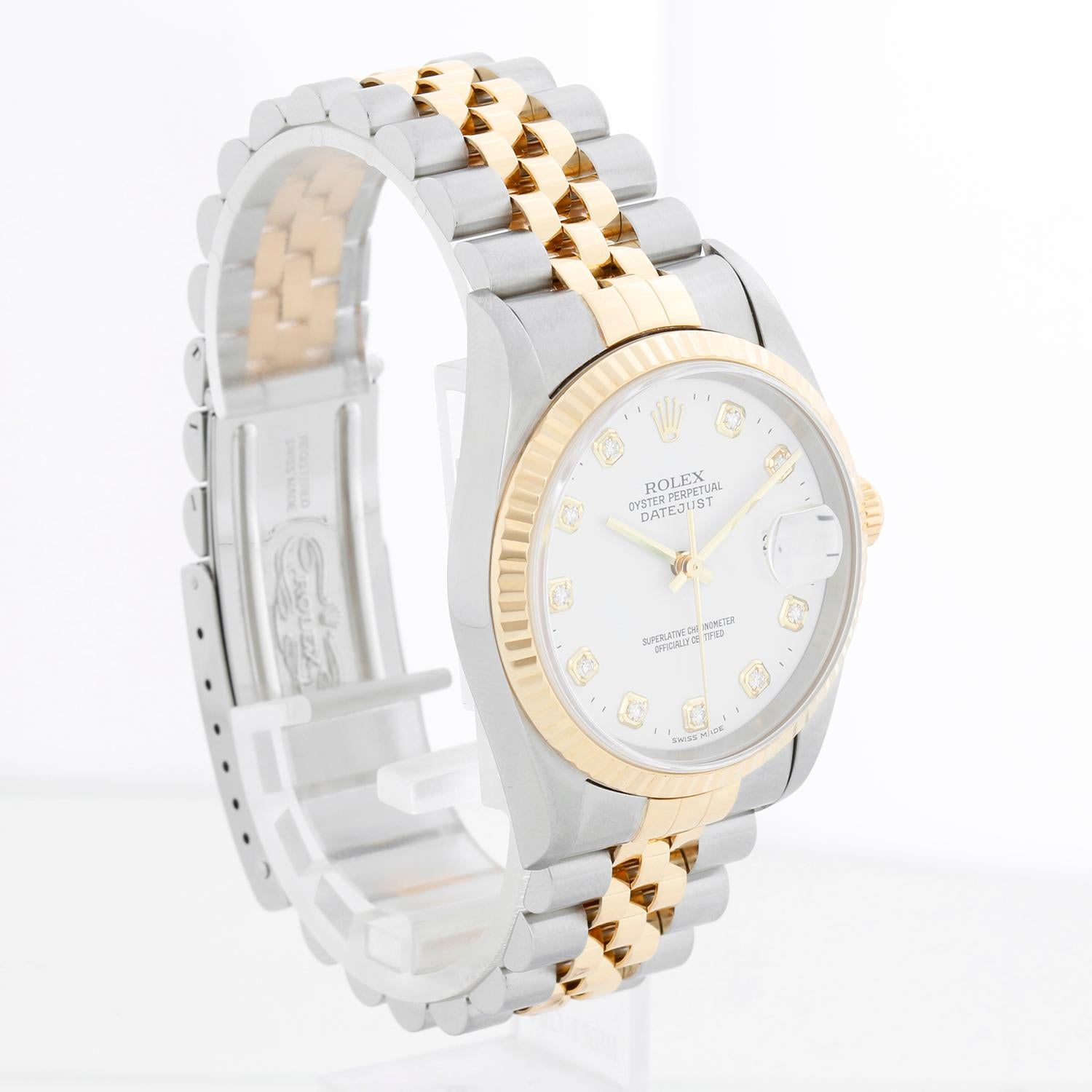 Rolex Datejust Men's White Diamond Dial 2-Tone Watch 16233 In Excellent Condition For Sale In Dallas, TX