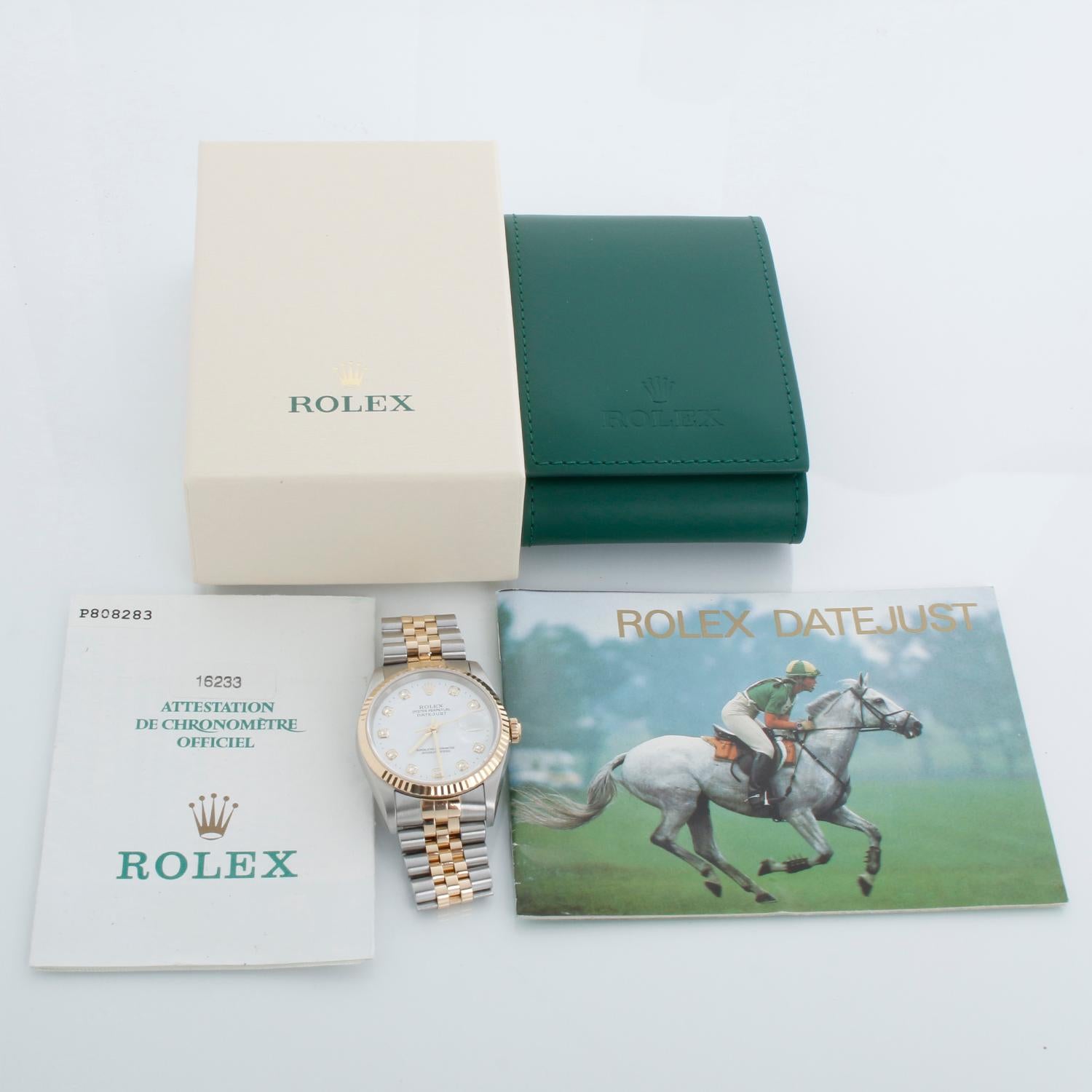 Rolex Datejust Men's White Diamond Dial 2-Tone Watch 16233 For Sale 3