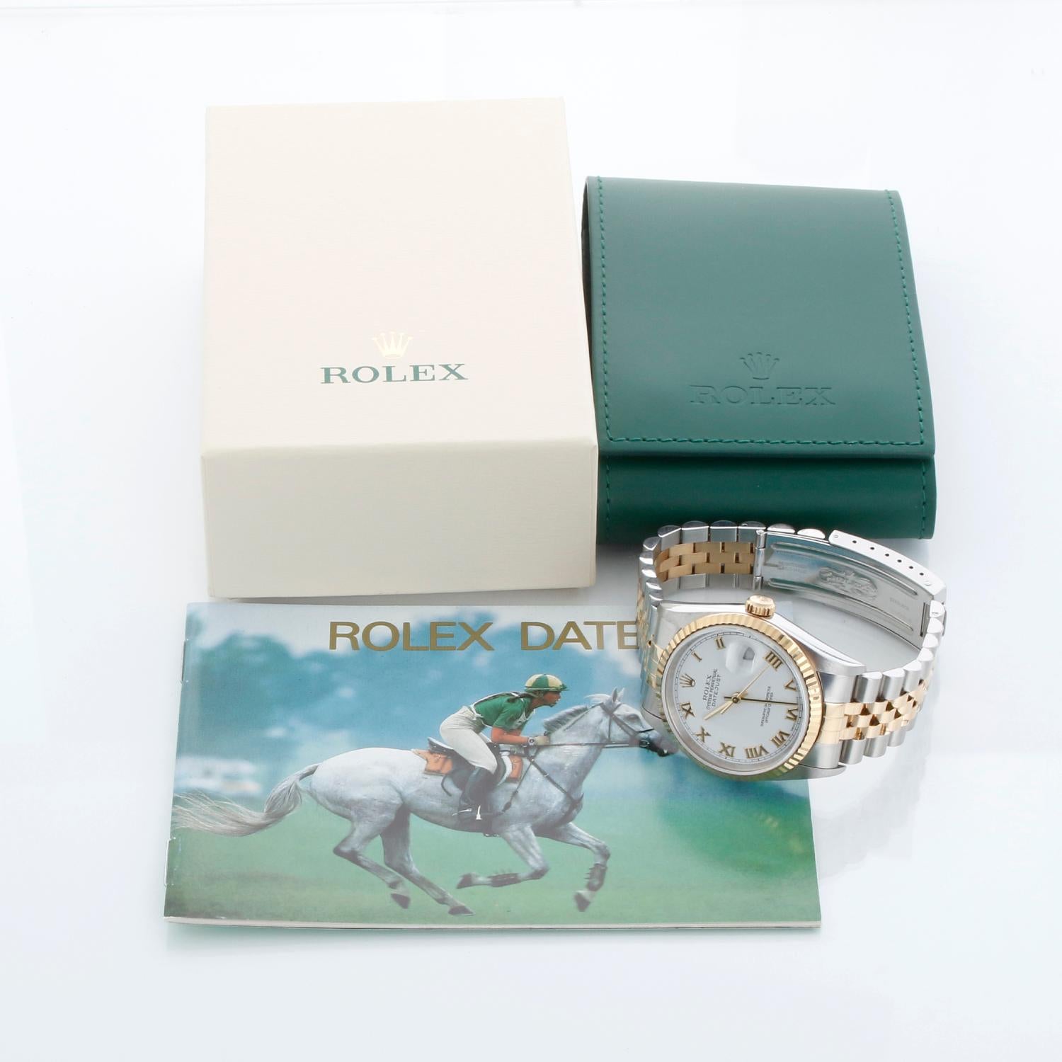 Rolex Datejust Herren weißes römisches Zifferblatt 2-Ton Uhr 16233 im Angebot 1