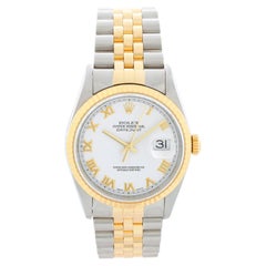 Rolex Datejust Herren weißes römisches Zifferblatt 2-Ton Uhr 16233