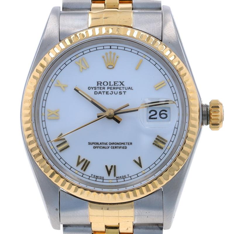Marque : Rolex
Modèle : Datejust
Numéro de modèle : 16013
Mouvement : Automatique
Garantie : Un an
Année : 1986
Fabricant du mouvement : Suisse
Couleur du cadran : blanc romain

Contenu du métal : Acier inoxydable et or jaune 18k

Type de fermeture