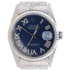 Rolex Datejust Men's Wristwatch 16220 Stainless Diamonds Automatic 1Yr Wnty Blue