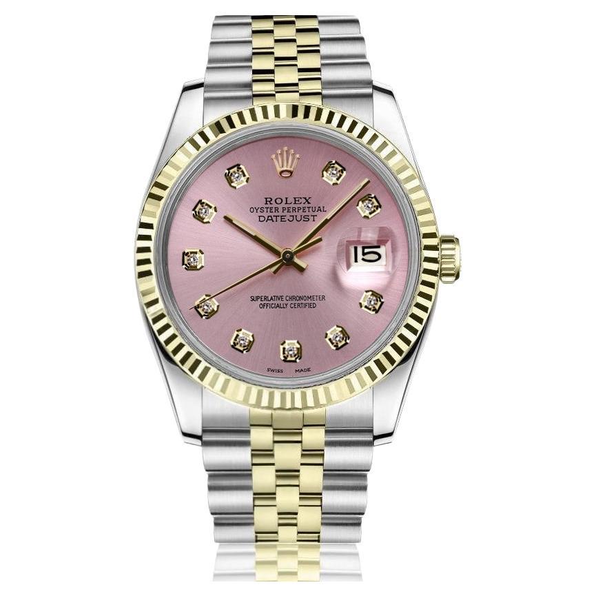 Rolex Datejust Metallic Pink Diamond Dial Yellow Gold & Stainless Steel Watch For Sale