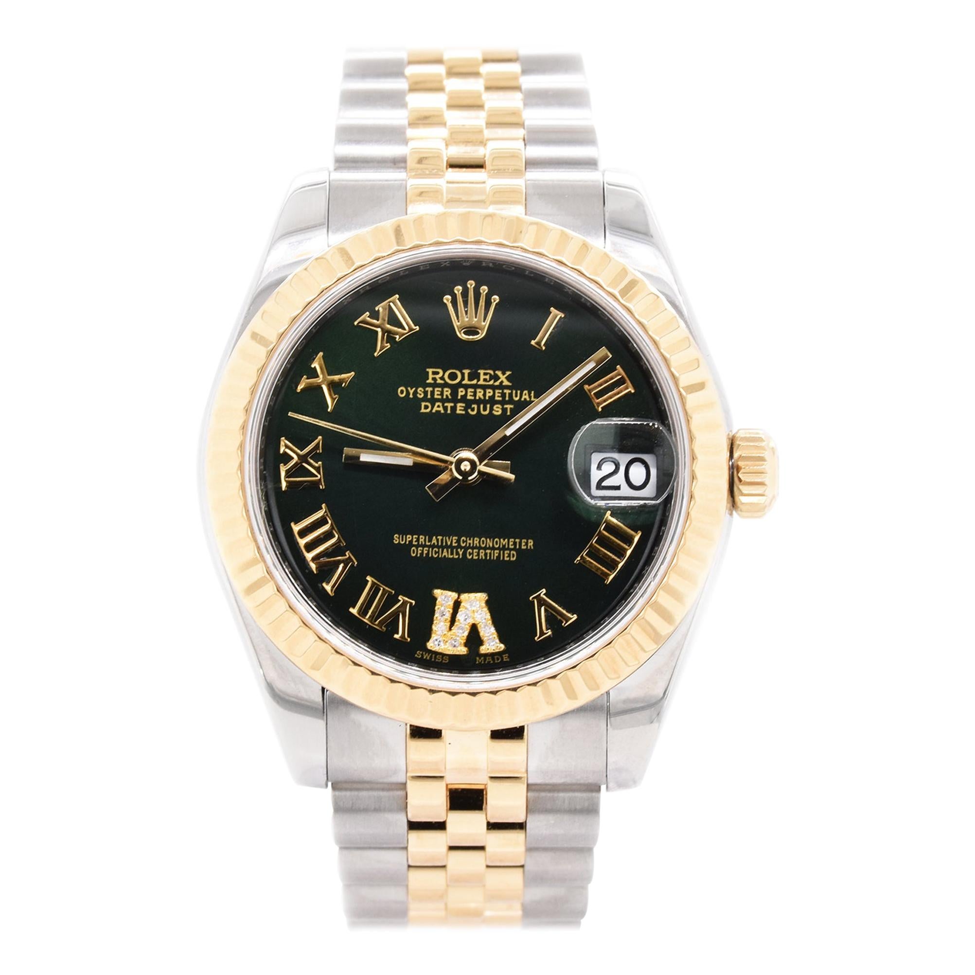 Rolex Datejust Mid-Size Two-Tone Factory Green Roman Dial Watch 178273