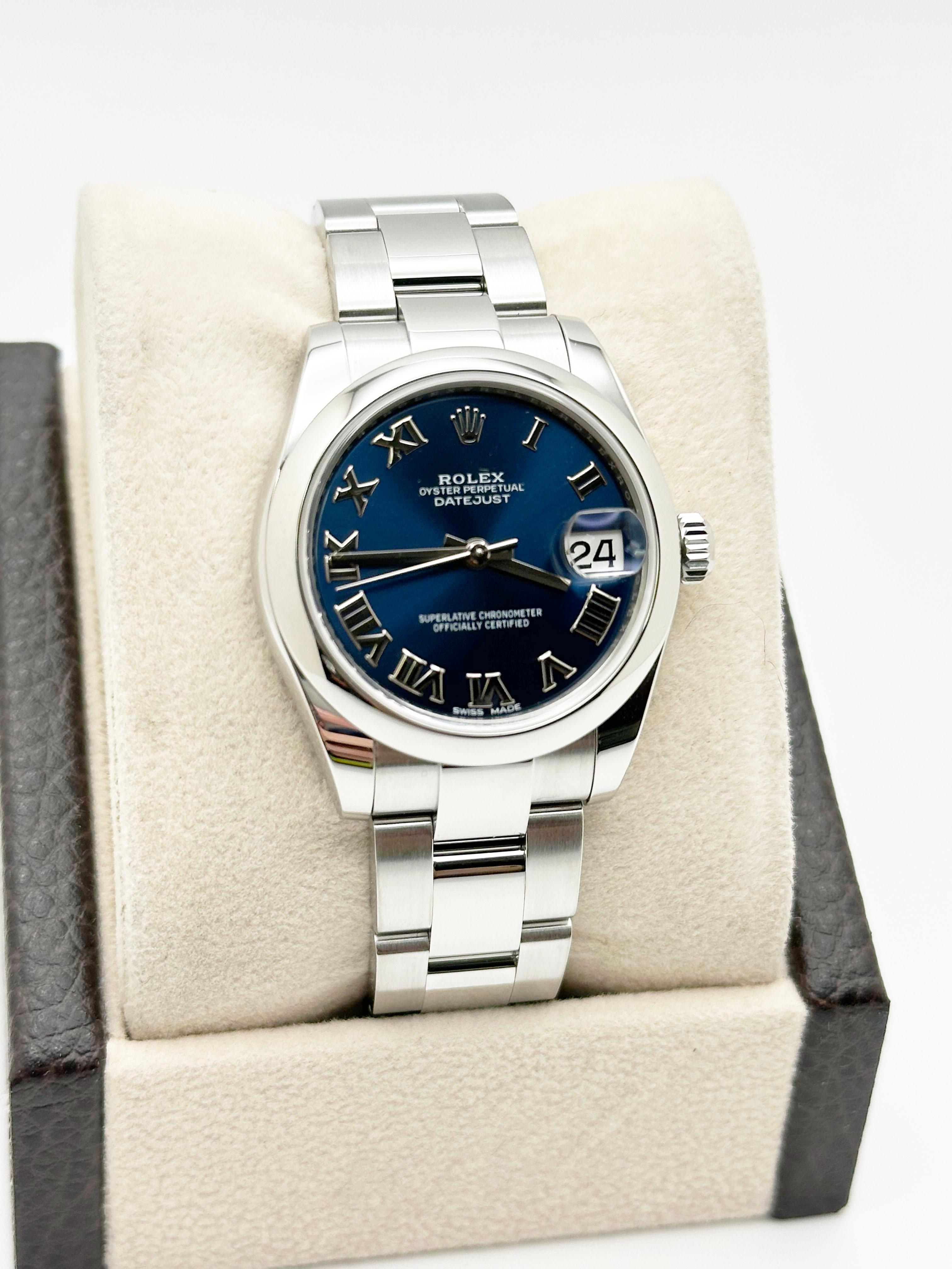 Rolex Datejust Midsize 178240 31mm Blue Roman Dial Stainless Steel Box Papers im Angebot 1