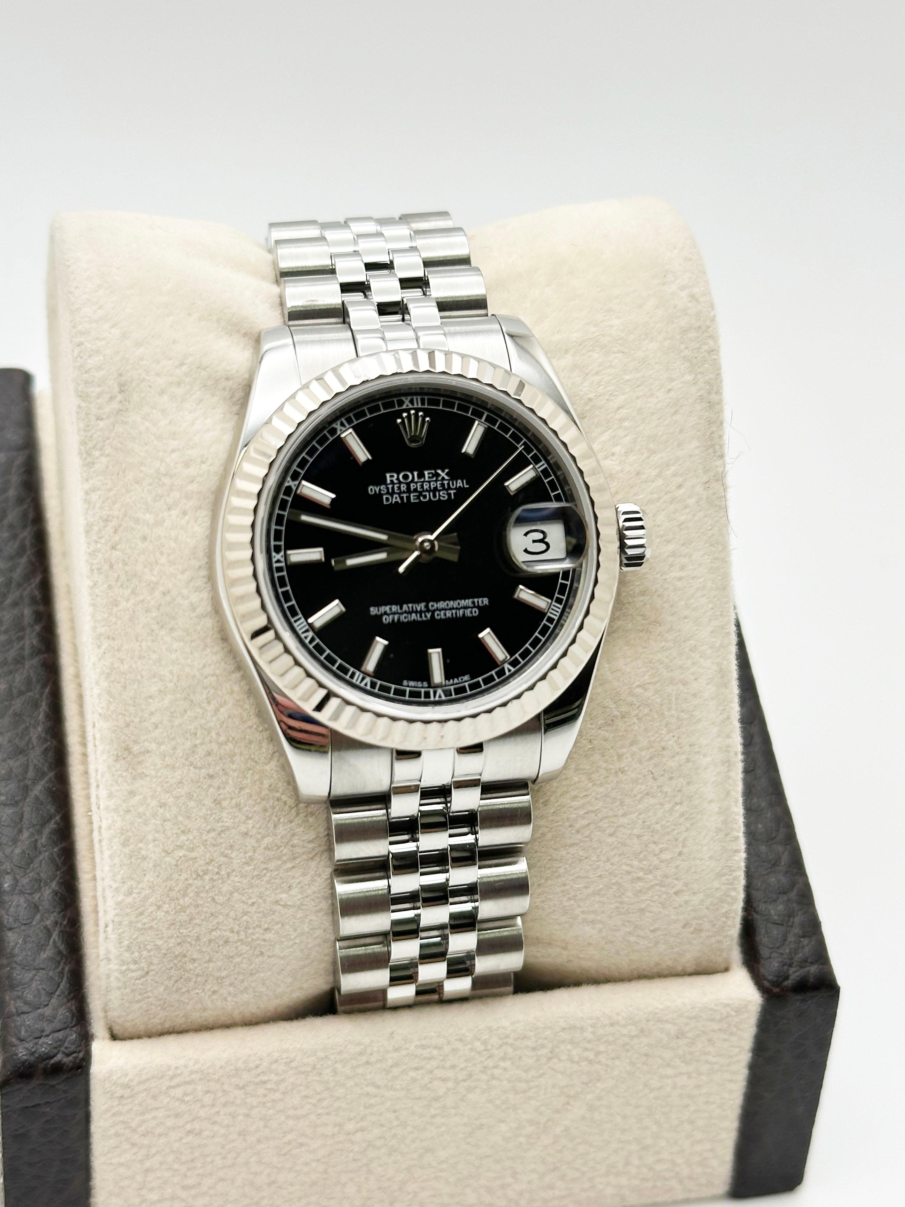 Rolex Datejust Midsize 178274 31mm Black Dial Stainless Steel Jubilee Box Paper für Damen oder Herren im Angebot