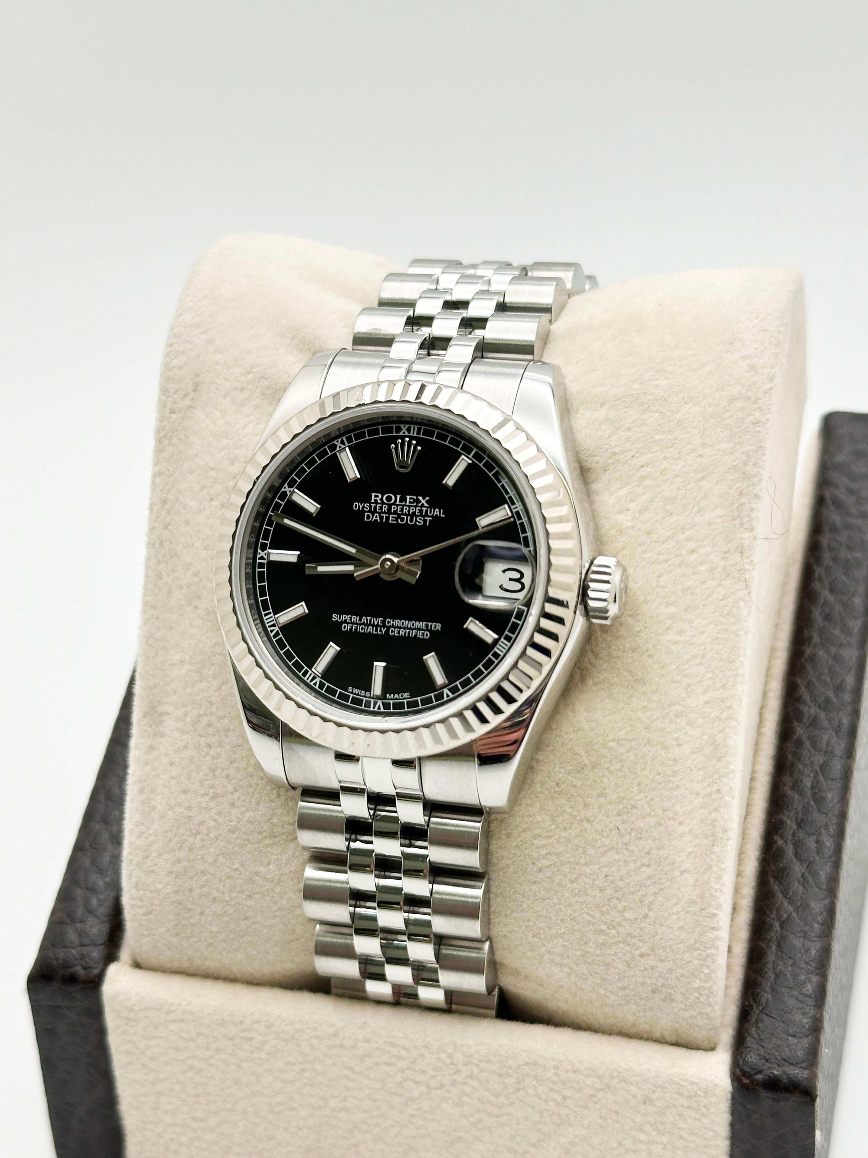 Rolex Datejust Midsize 178274 31mm Black Dial Stainless Steel Jubilee Box Paper im Angebot 1