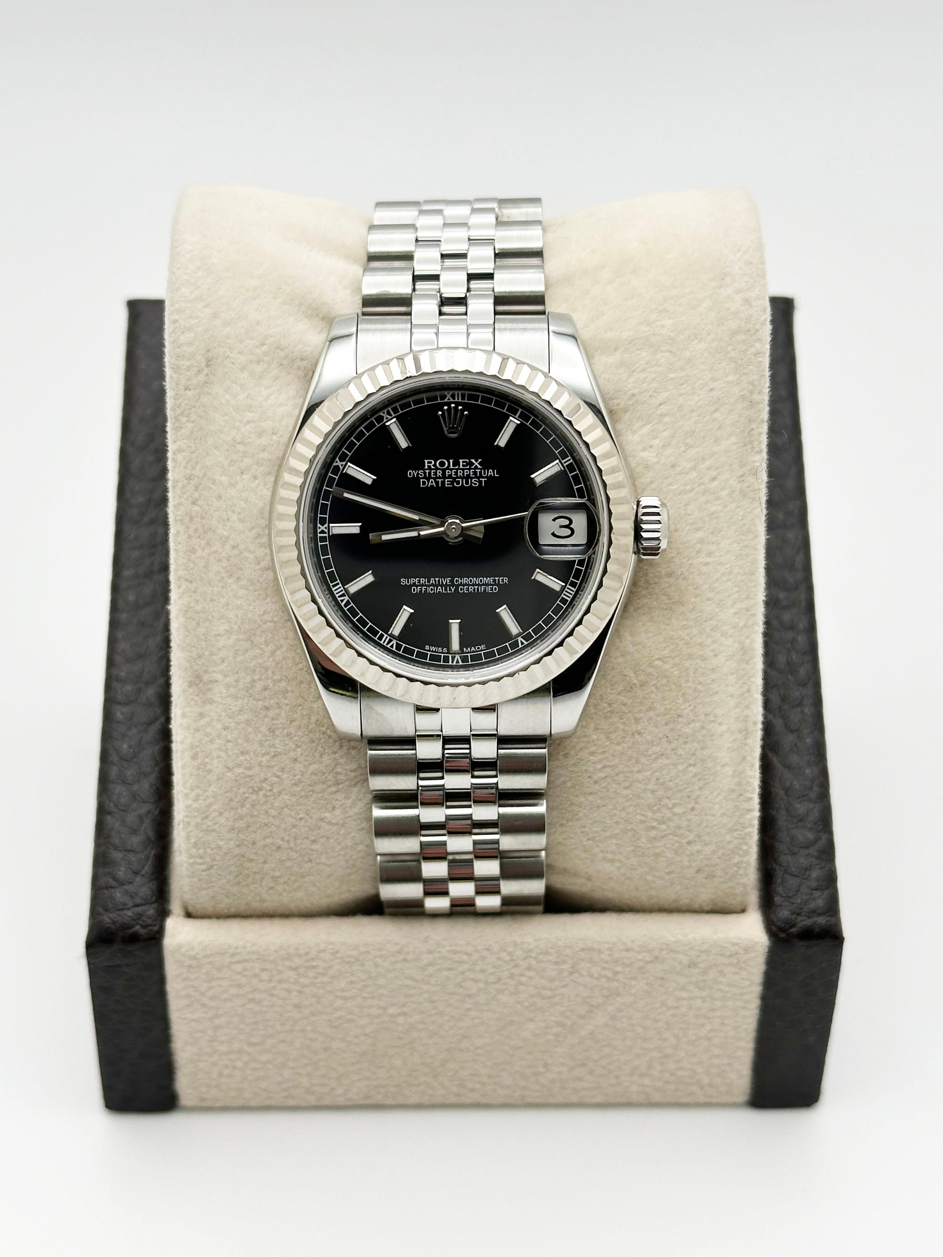 Rolex Datejust Midsize 178274 31mm Black Dial Stainless Steel Jubilee Box Paper im Angebot 2
