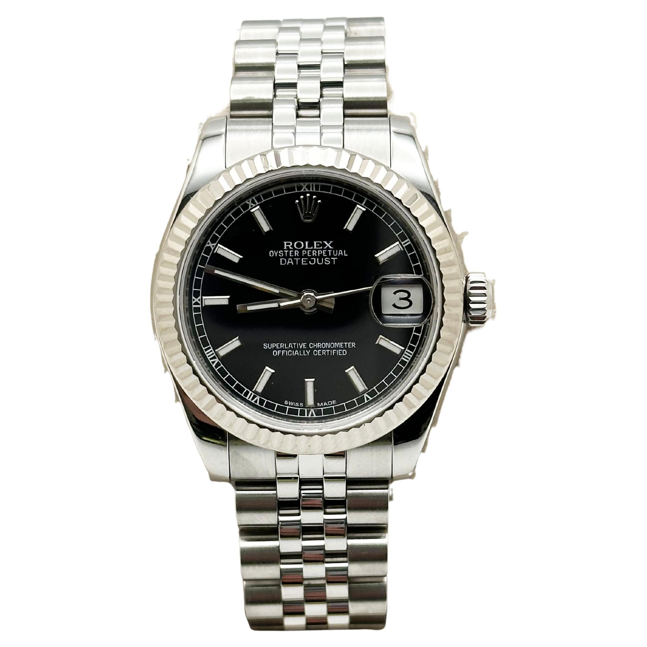 Rolex Datejust Midsize 178274 31mm Black Dial Stainless Steel Jubilee Box Paper