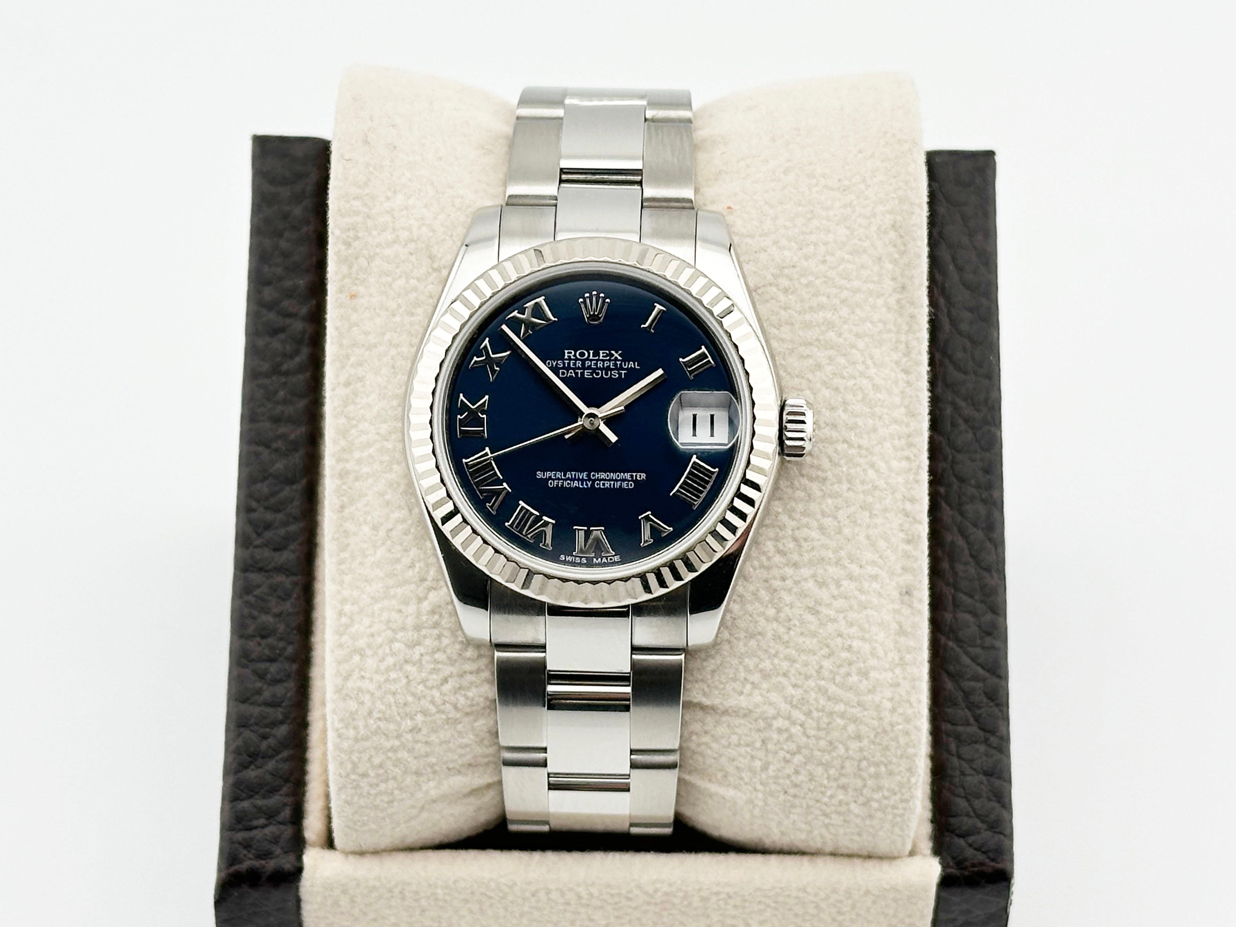 Women's Rolex Datejust Midsize 178274 31mm Blue Roman Dial Stainless Steel For Sale