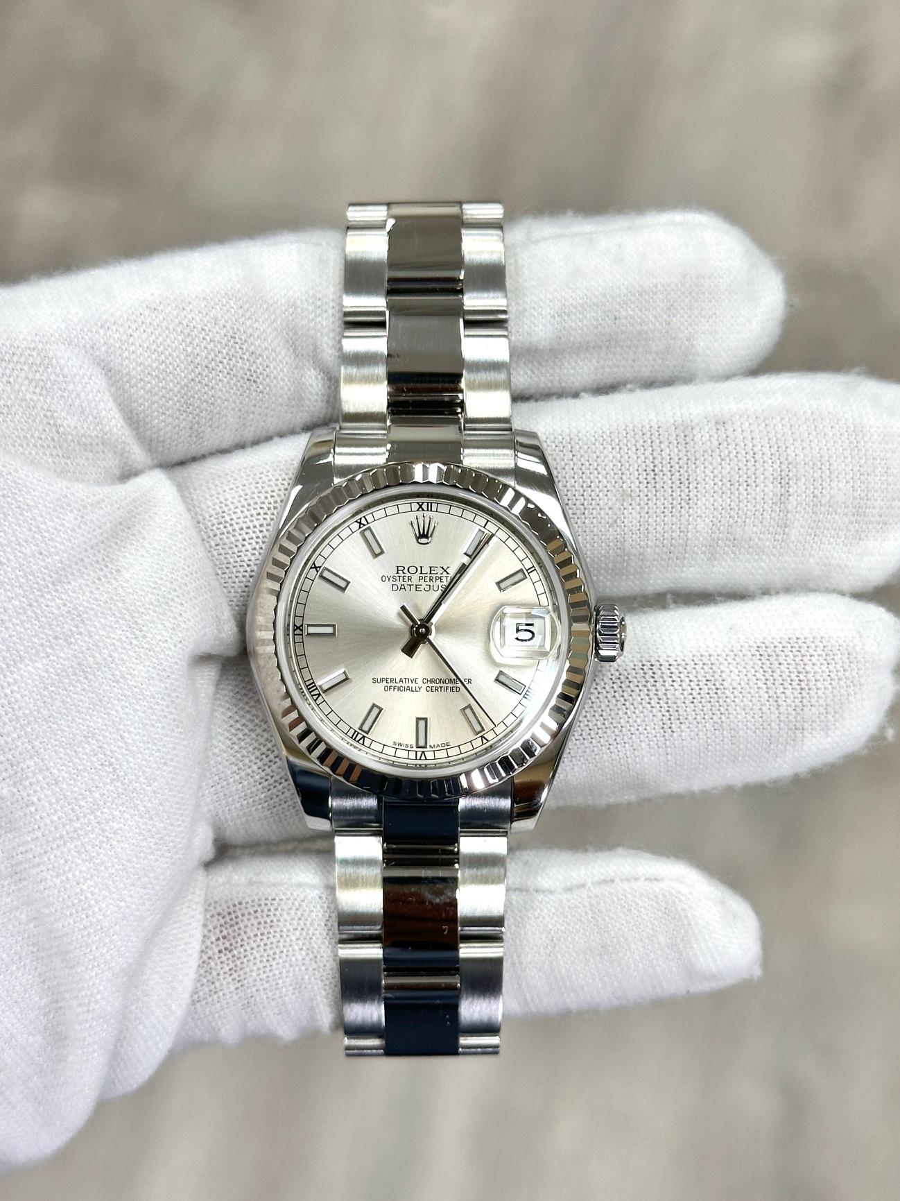 Women's or Men's Rolex Datejust Midsize 178274 31mm Silver Dial Stainless Steel Box Papers For Sale