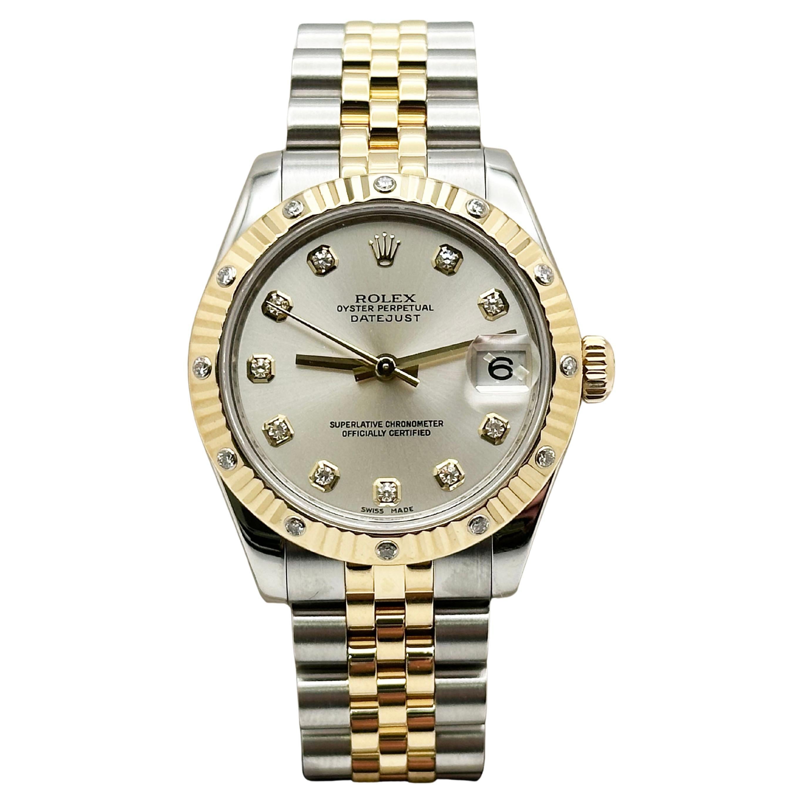 Rolex Datejust Midsize 178313 31mm Esfera Diamante Bisel Oro 18K Caja Acero Papel