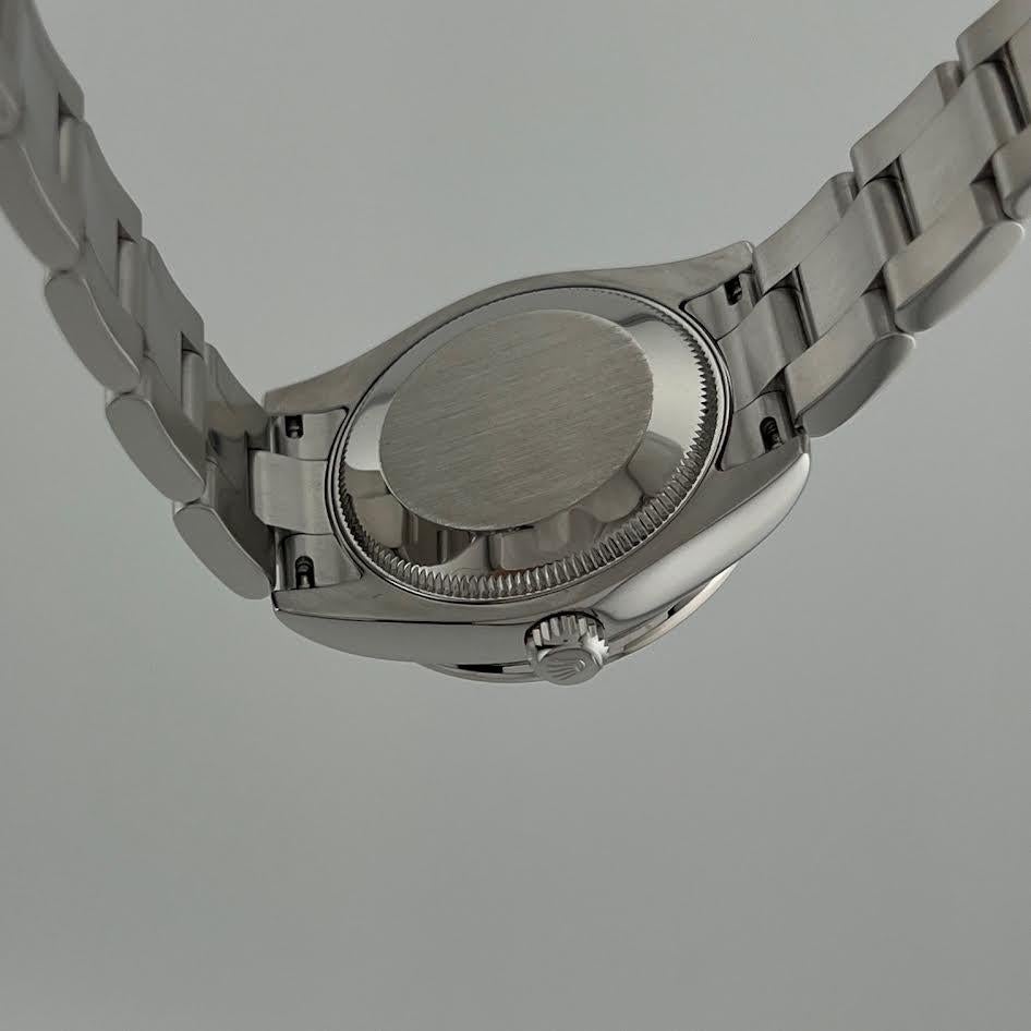 Taglio rotondo Rolex Datejust Midsize 178384 31mm Quadrante nero con diamanti Lunetta con diamanti Scatola d'acciaio in vendita