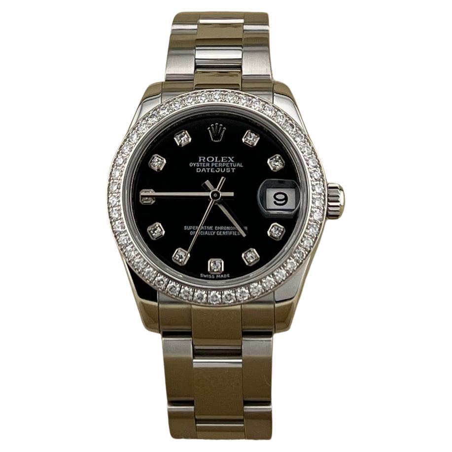Rolex Datejust Midsize 178384 31mm Schwarz Diamant Zifferblatt Diamant Lünette Stahl Box
