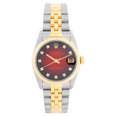Rolex Datejust Midsize 2-Ton-Uhr mit rotem Zifferblatt und Zifferblatt 68273