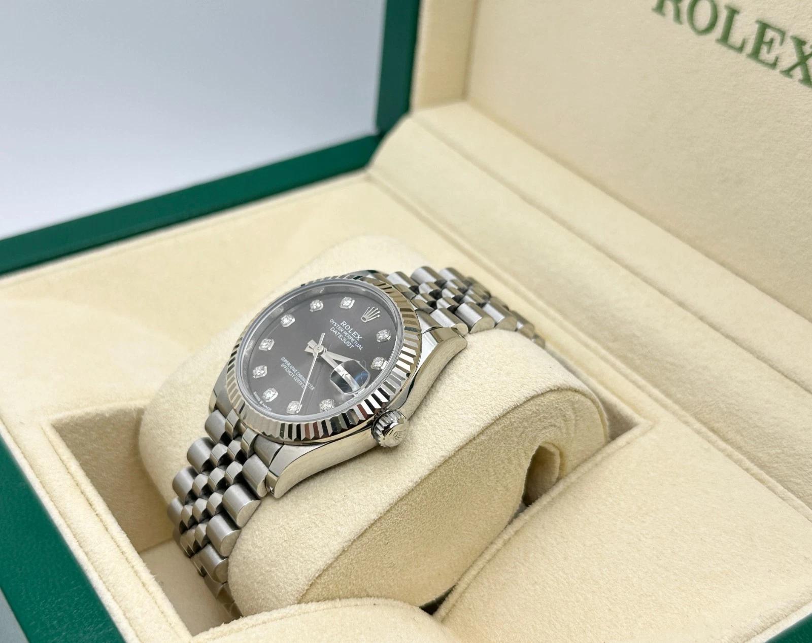 Rolex Datejust Midsize 278274 31mm grau Diamant Zifferblatt Stahl 18K Gold Box Papier (Rundschliff) im Angebot