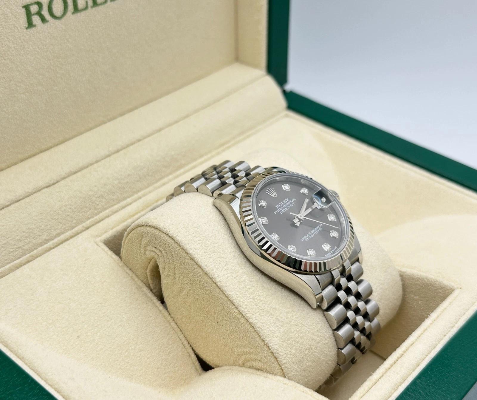 Rolex Datejust Midsize 278274 31mm grau Diamant Zifferblatt Stahl 18K Gold Box Papier im Zustand „Hervorragend“ im Angebot in San Diego, CA