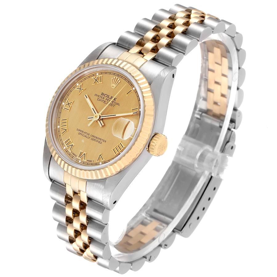 Women's Rolex Datejust Midsize 31 Champagne Dial Steel Yellow Gold Watch 68273 For Sale