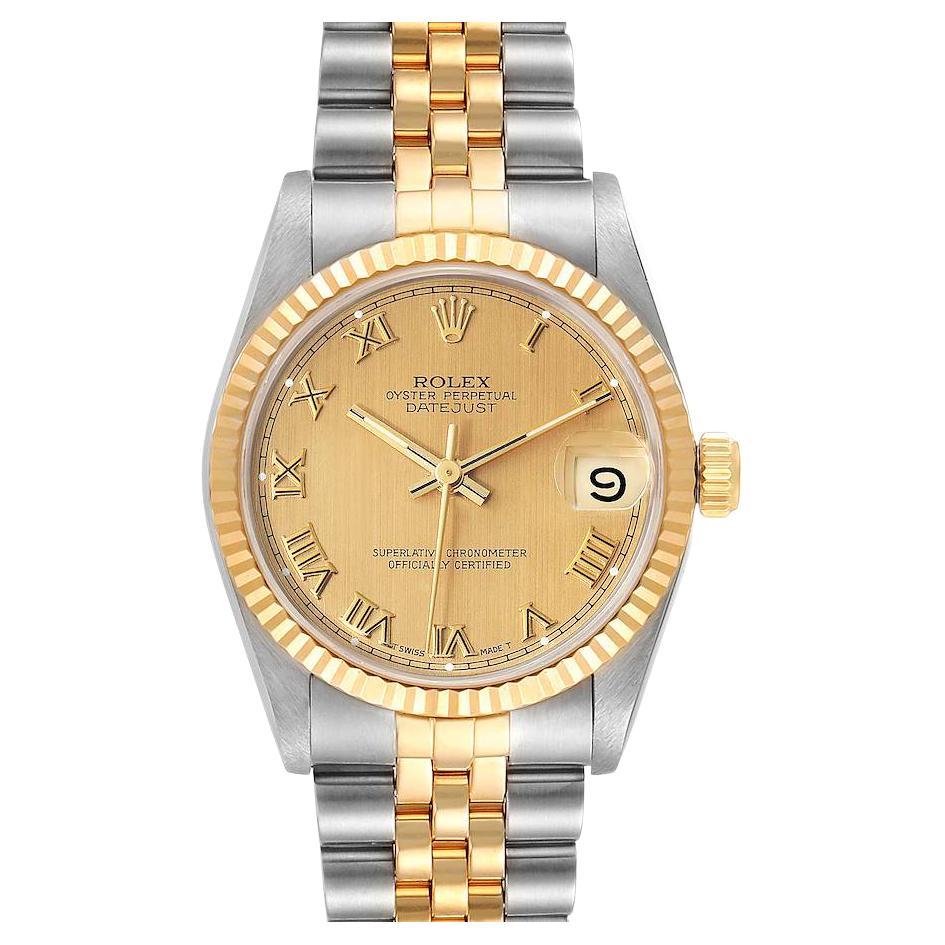 Rolex Datejust Midsize 31 Champagne Dial Steel Yellow Gold Watch 68273 For Sale