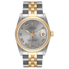 Rolex Datejust Midsize 31 Gray Roman Dial Steel Yellow Gold Watch 68273