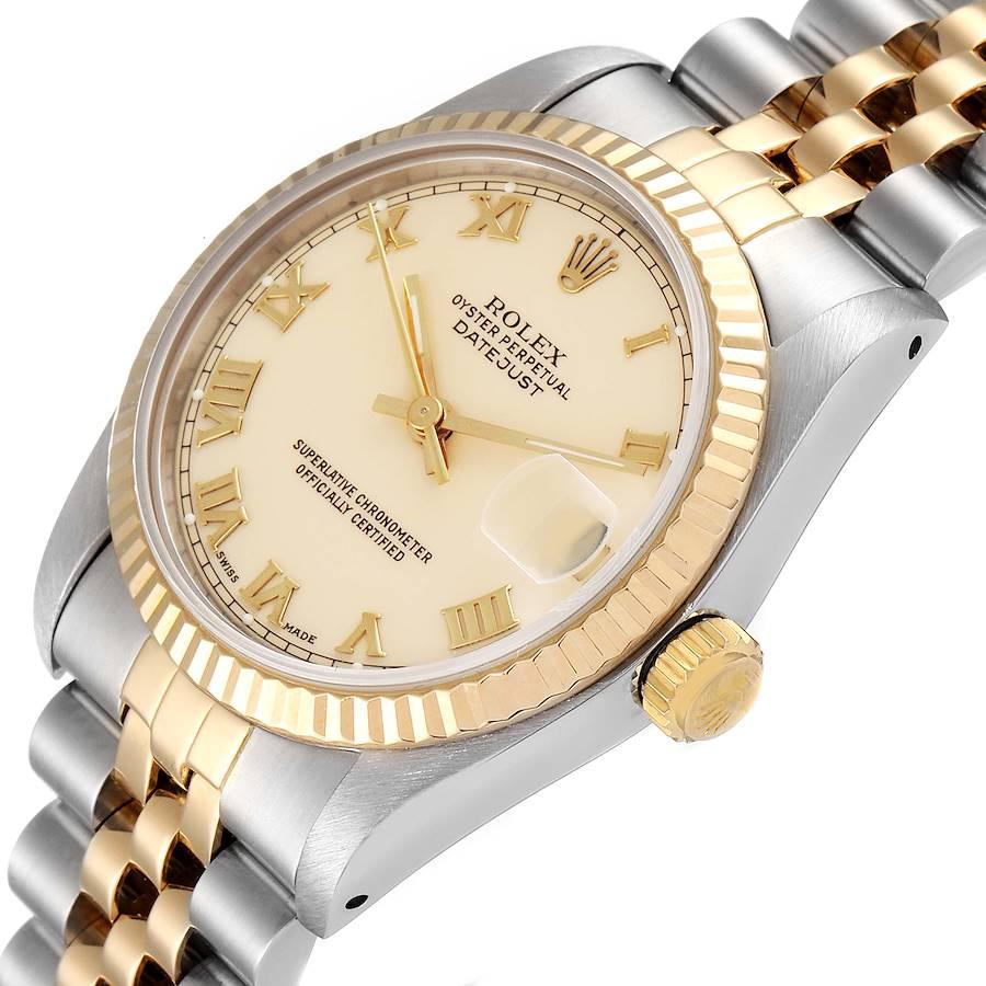 Rolex Datejust Midsize 31 Ivory Roman Dial Steel Yellow Gold Watch 68273 For Sale 1