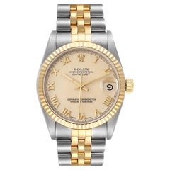 Rolex Datejust Midsize 31 Ivory Roman Dial Steel Yellow Gold Watch 68273
