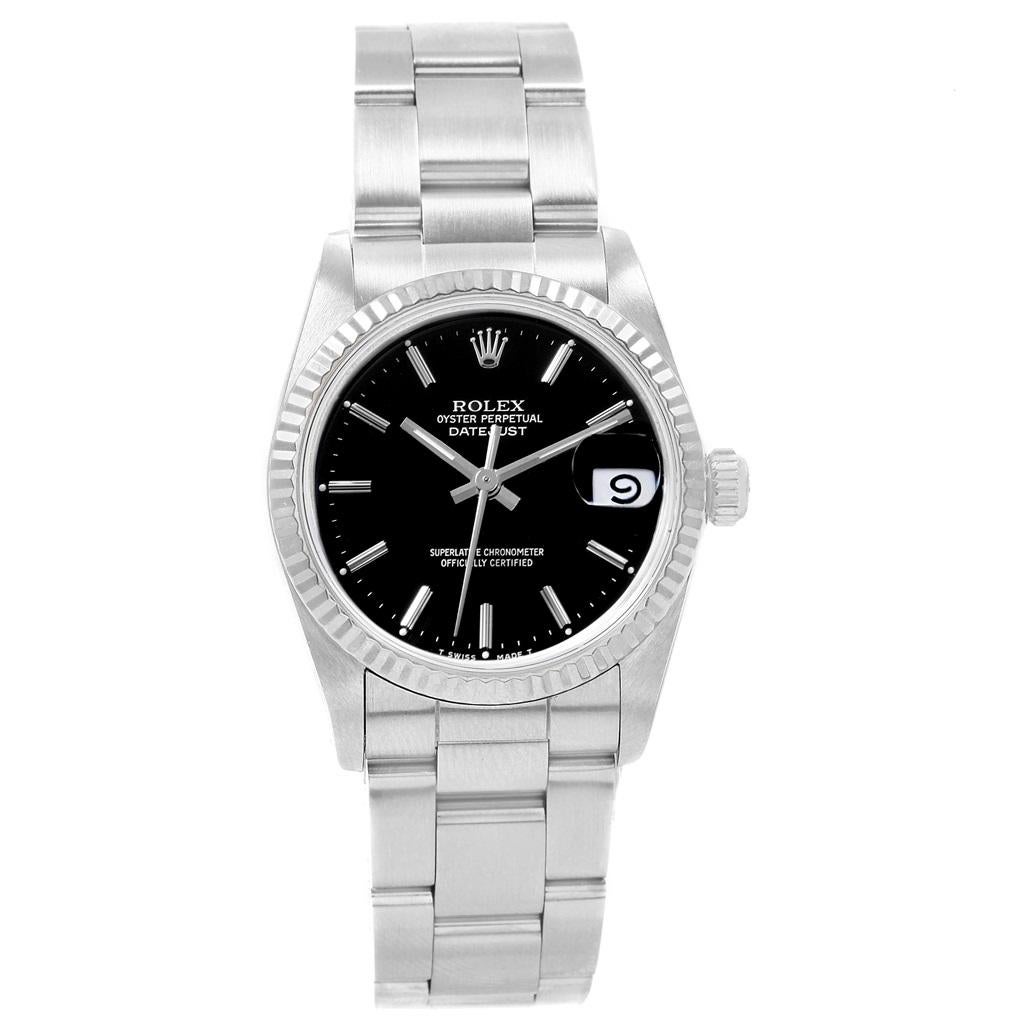 Rolex Datejust Midsize 31 Steel White Gold Black Dial Ladies Watch 68274 Damen