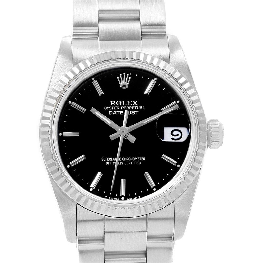Rolex Datejust Midsize 31 Steel White Gold Black Dial Ladies Watch 68274 3