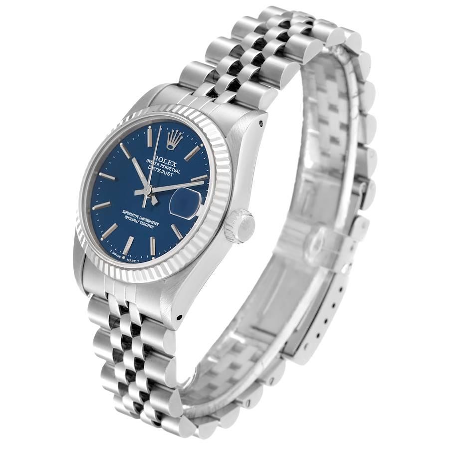 Women's Rolex Datejust Midsize 31 Steel White Gold Blue Dial Ladies Watch 68274