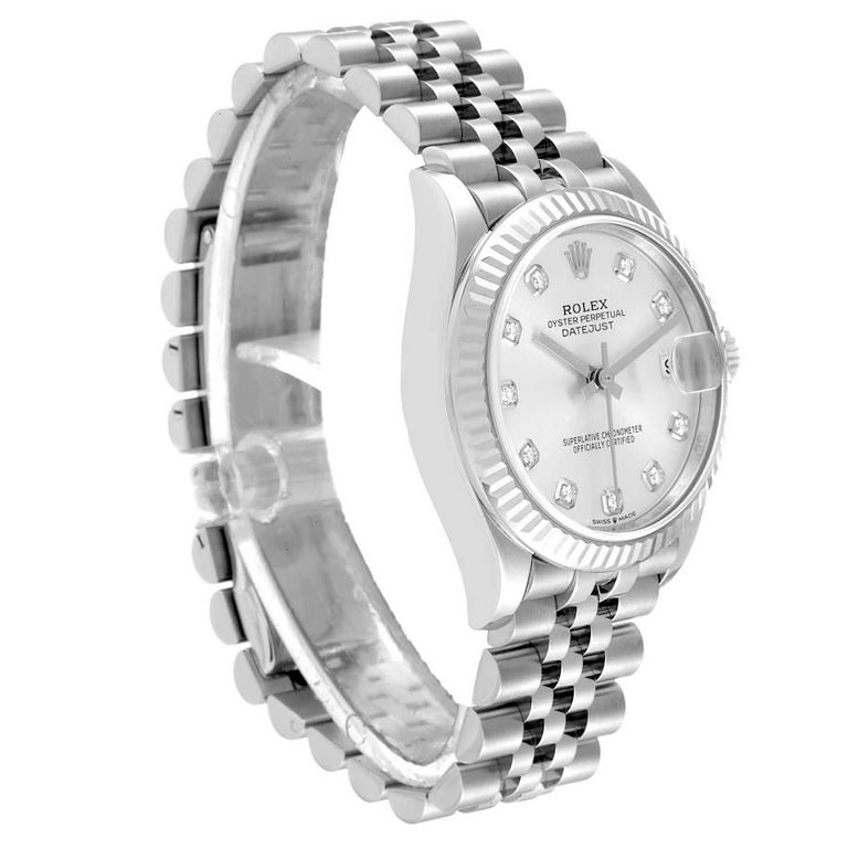 Rolex Datejust Midsize 31 Steel White Gold Diamond Dial Ladies Watch