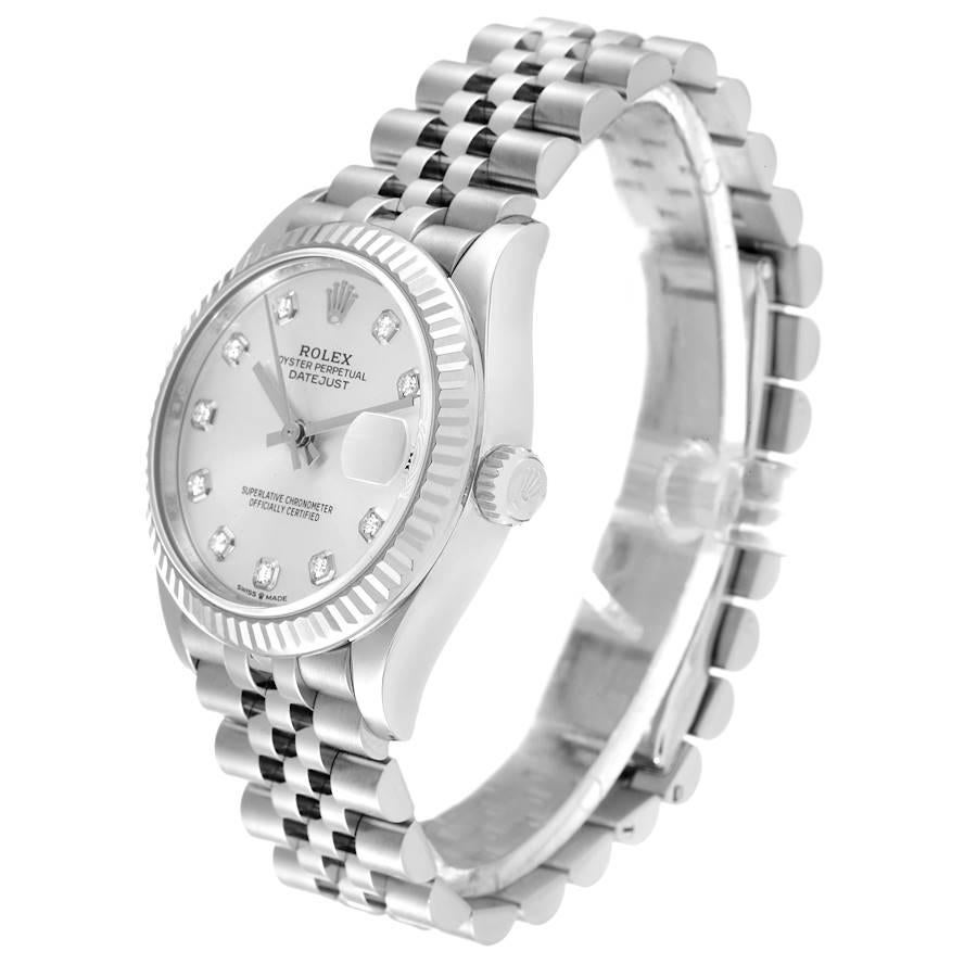 Women's Rolex Datejust Midsize 31 Steel White Gold Diamond Dial Ladies Watch 278274