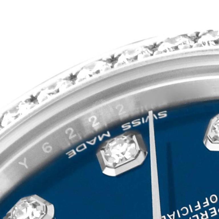 Rolex Datejust Midsize 31 Stahl Weißgold Diamant Damenuhr 178384 Box Karte. Offiziell zertifiziertes Chronometerwerk mit automatischem Aufzug. Austerngehäuse aus Edelstahl mit einem Durchmesser von 31.0 mm. Rolex Logo auf einer Krone. Original Rolex